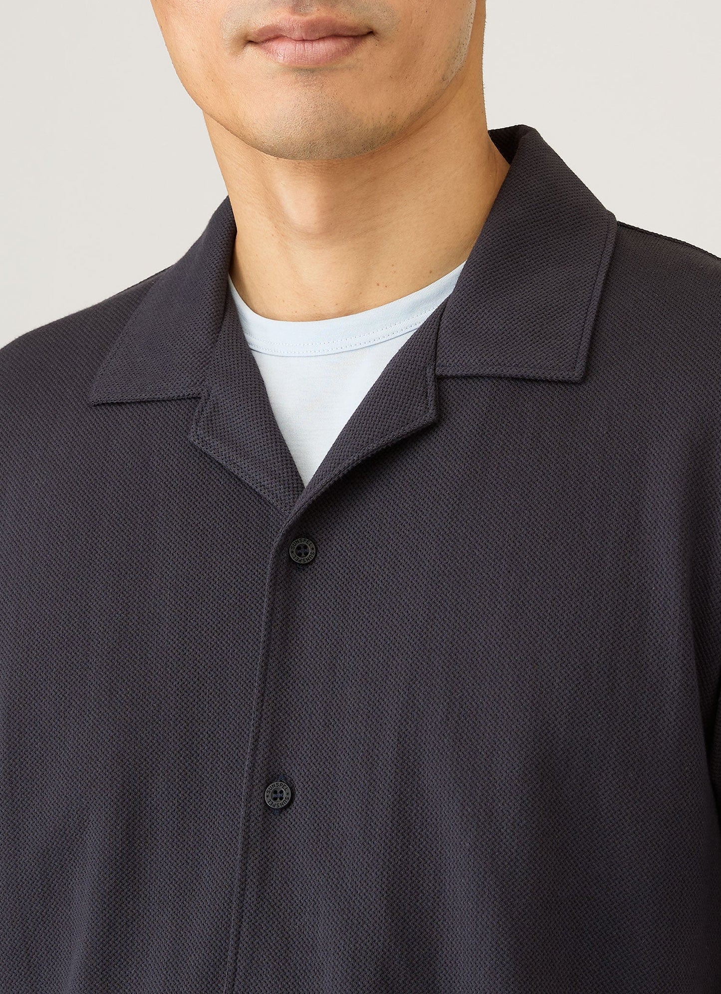 Mens Riviera Camp Collar Shirt In Navy Msht2147 Buaa