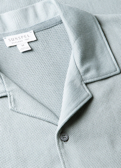 Mens Riviera Camp Collar Shirt In Stone Blue Msht2147 Buwt
