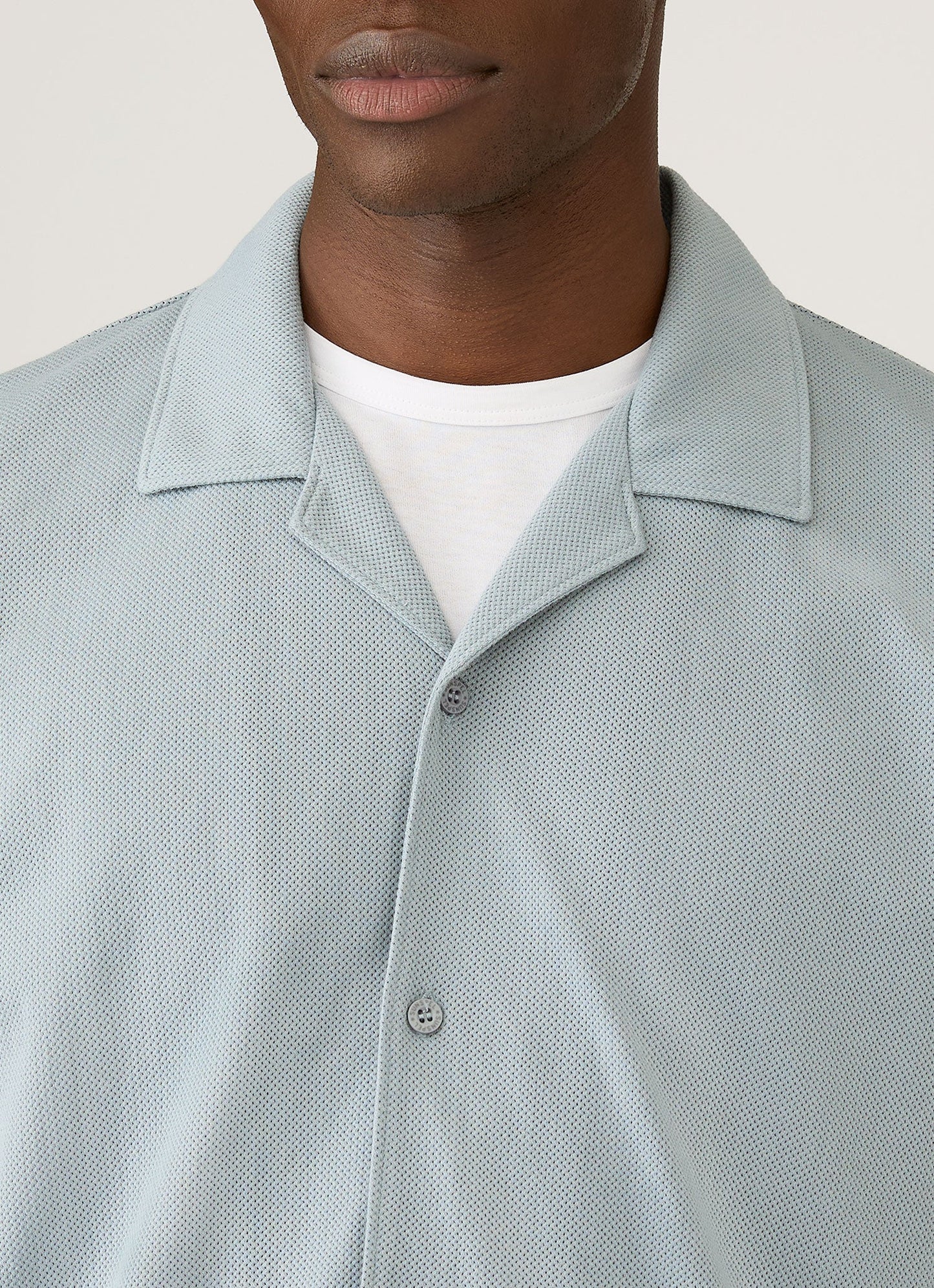 Mens Riviera Camp Collar Shirt In Stone Blue Msht2147 Buwt
