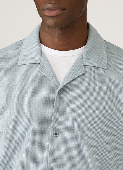 Mens Riviera Camp Collar Shirt In Stone Blue Msht2147 Buwt