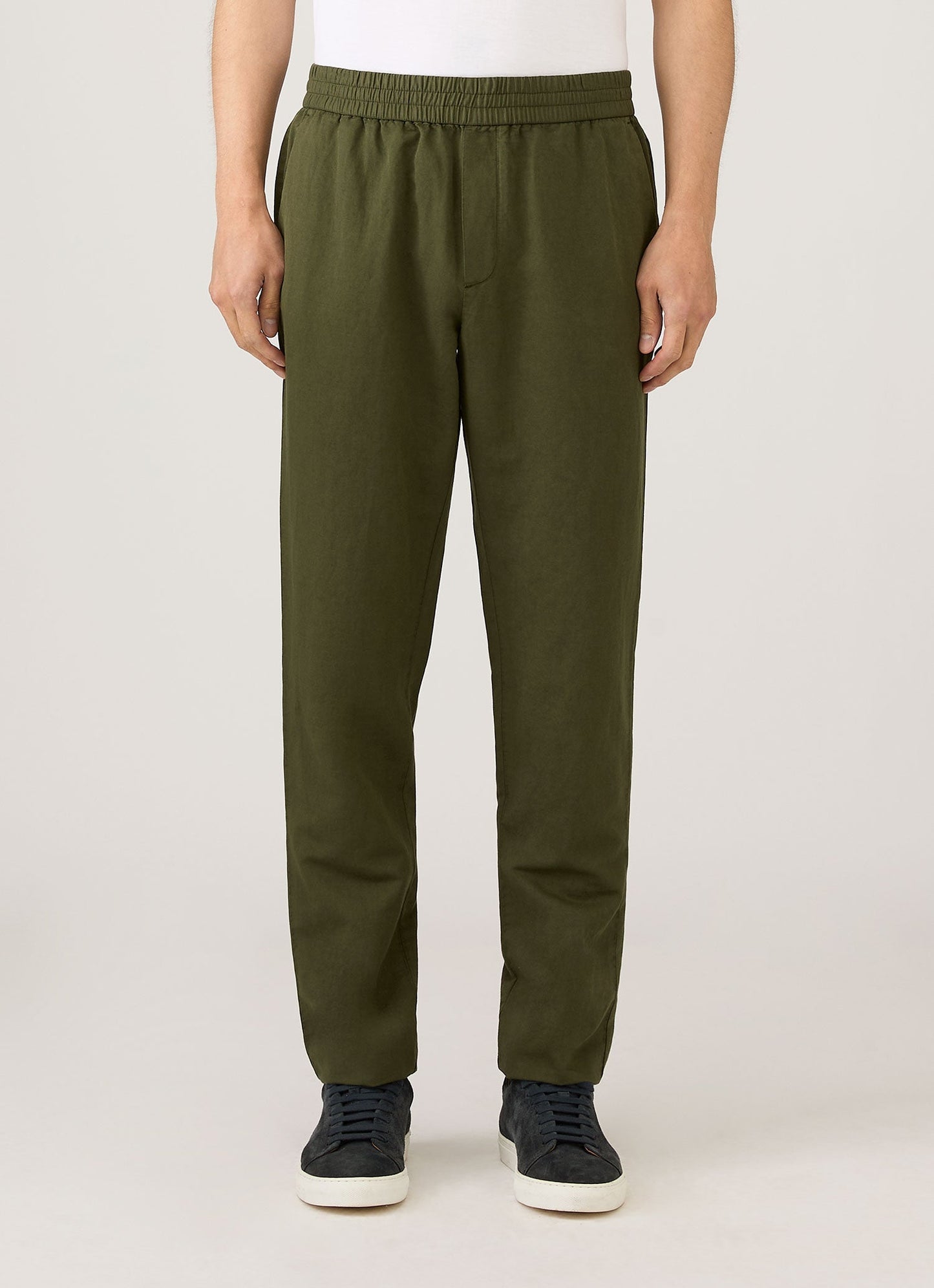 Mens Cotton Linen Drawstring Trouser In Deep Olive Mtrs3135 Gniz