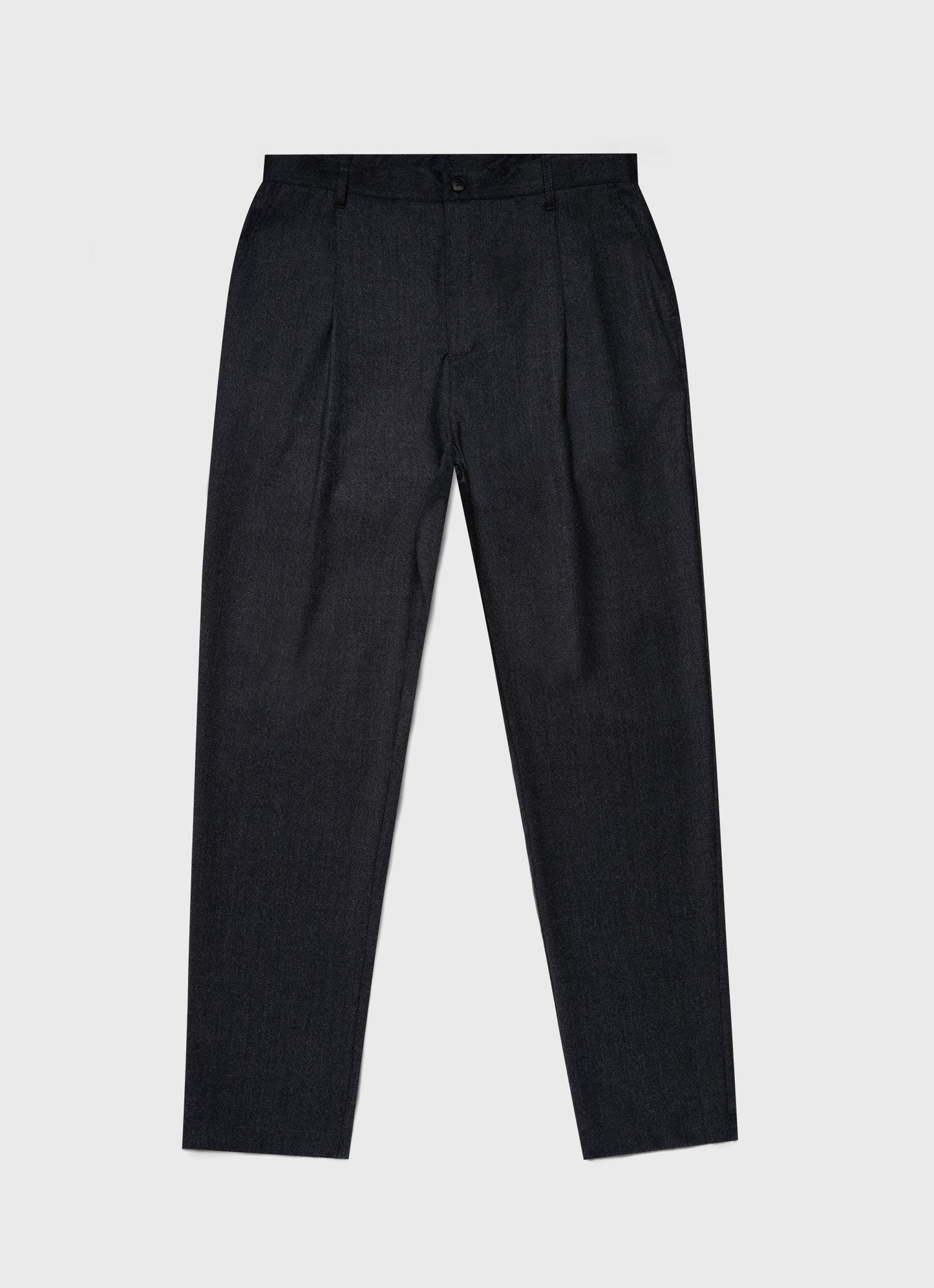 Mens Pleated Wool Flannel Trouser In Charcoal Melange Mtrs3076 Gyad