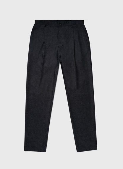 Mens Pleated Wool Flannel Trouser In Charcoal Melange Mtrs3076 Gyad