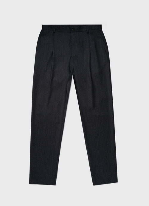 Mens Pleated Wool Flannel Trouser In Charcoal Melange Mtrs3076 Gyad