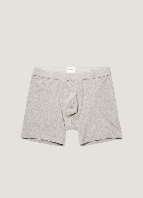 Mens Long Leg Stretch Cotton Trunks In Grey Melange