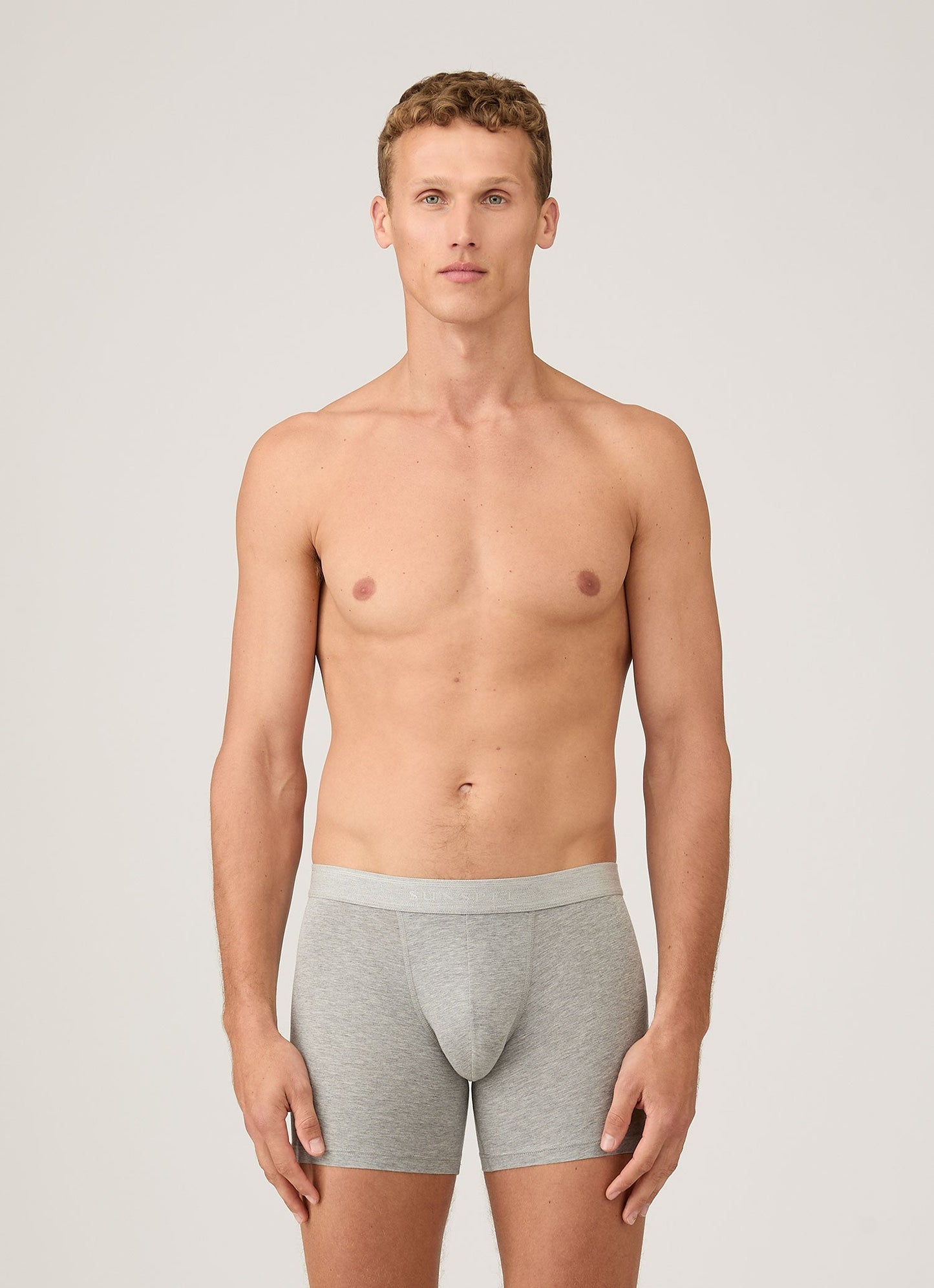 Mens Long Leg Stretch Cotton Trunks In Grey Melange