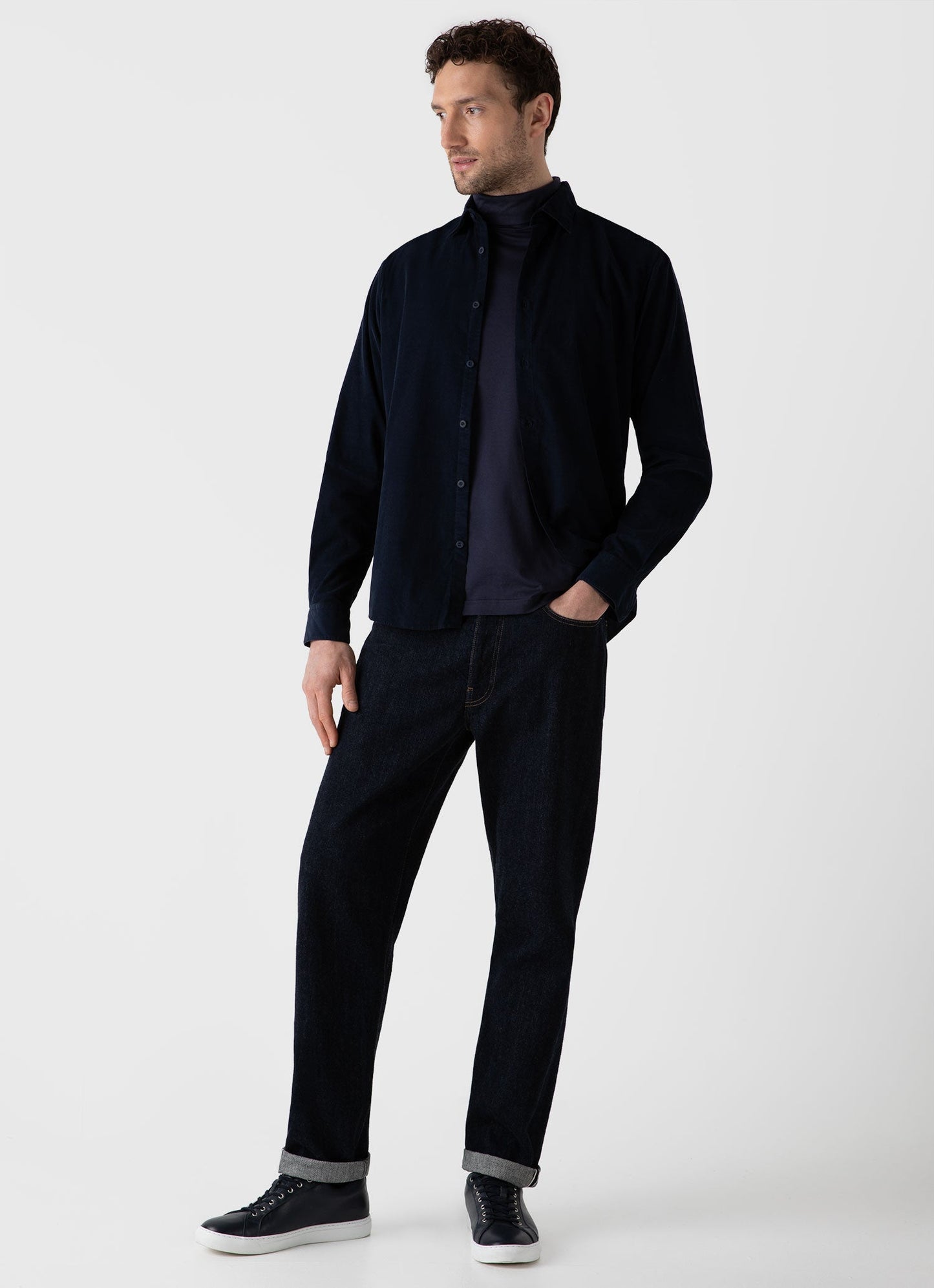 Mens Long Sleeve Roll Neck In Navy
