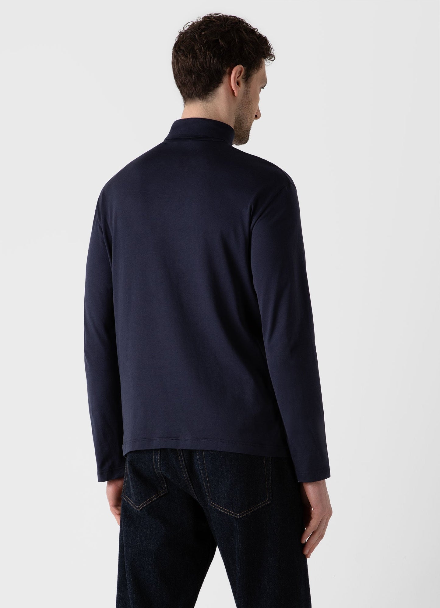 Mens Long Sleeve Roll Neck In Navy