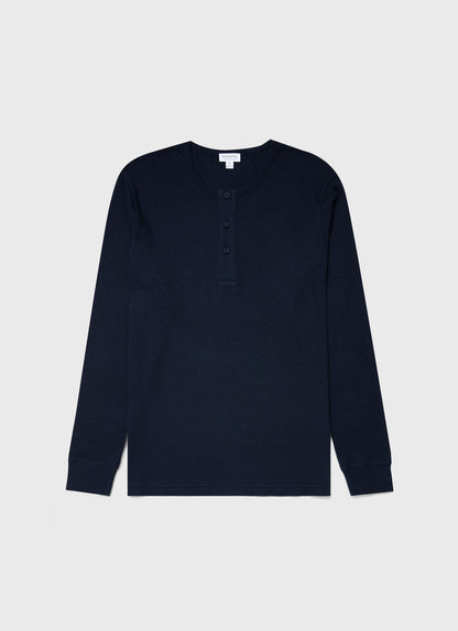 Mens Long Sleeve Waffle Henley In Navy Mtsh0162 Buaa