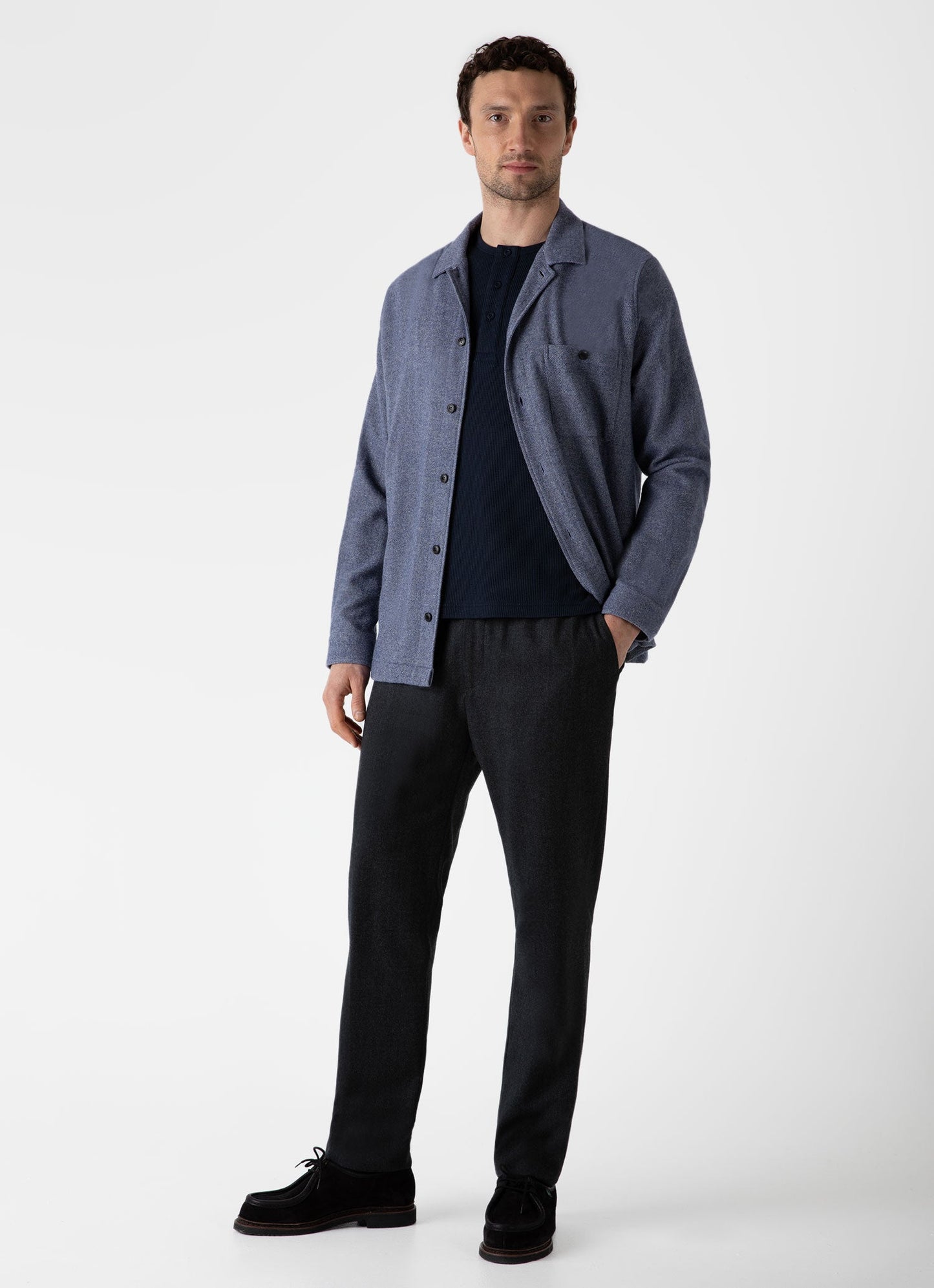 Mens Long Sleeve Waffle Henley In Navy Mtsh0162 Buaa