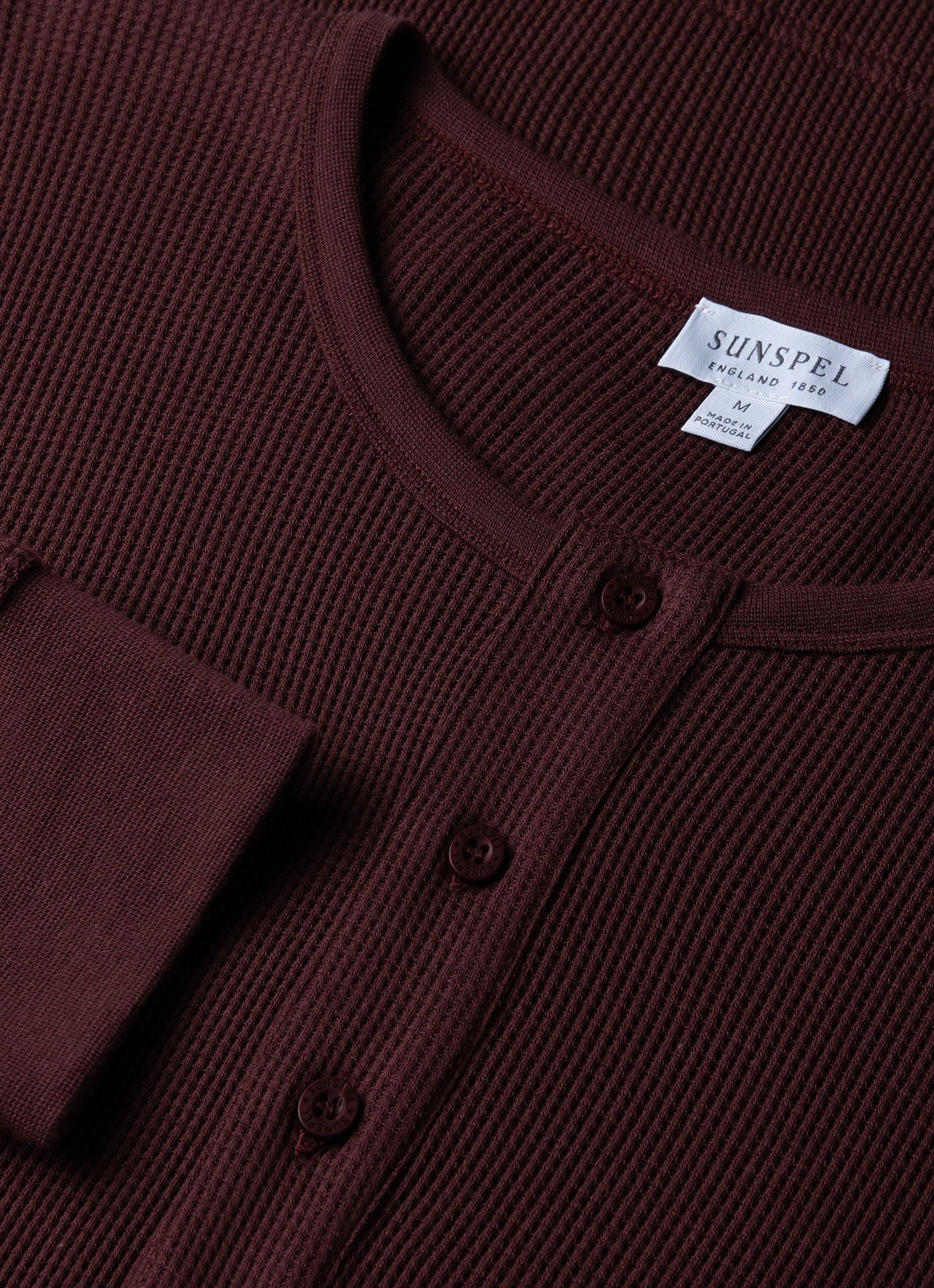 Mens Long Sleeve Waffle Henley In Maroon Mtsh0162 Rdeg