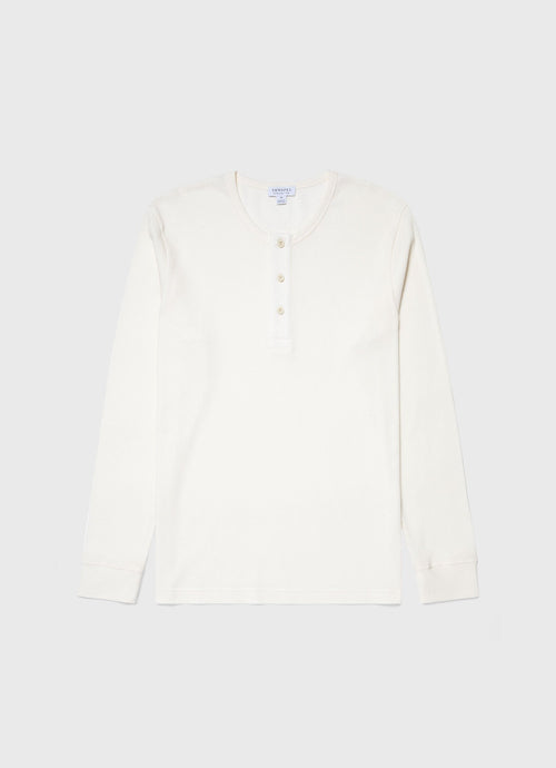 Mens Long Sleeve Waffle Henley In Ecru Mtsh0162 Whcr