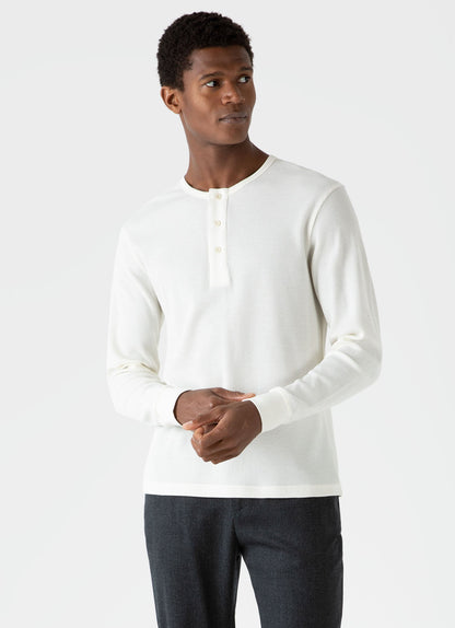 Mens Long Sleeve Waffle Henley In Ecru Mtsh0162 Whcr