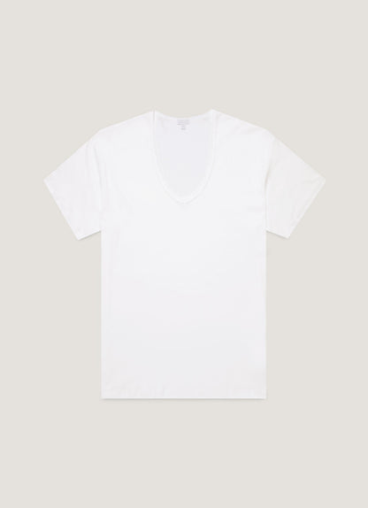 Men's Sea Island Cotton V-neck Underwear T-shirt in White