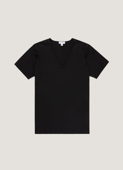 Mens Superfine Cotton Low V Neck Underwear T Shirt In Black Mtsh4002
