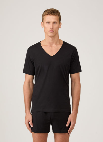 Mens Superfine Cotton Low V Neck Underwear T Shirt In Black Mtsh4002