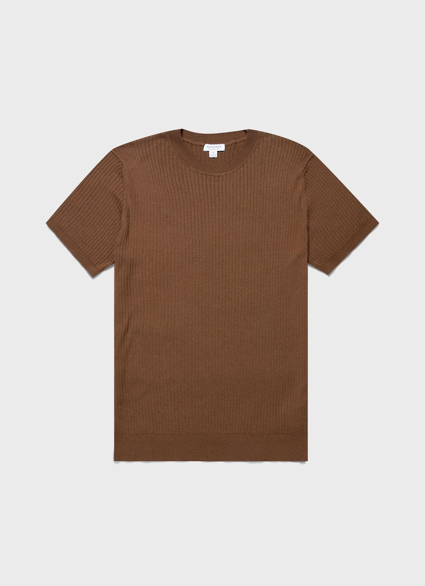 Mens Fine Rib Silk Cotton Tshirt In Dark Sand Mtsh8240 Brey