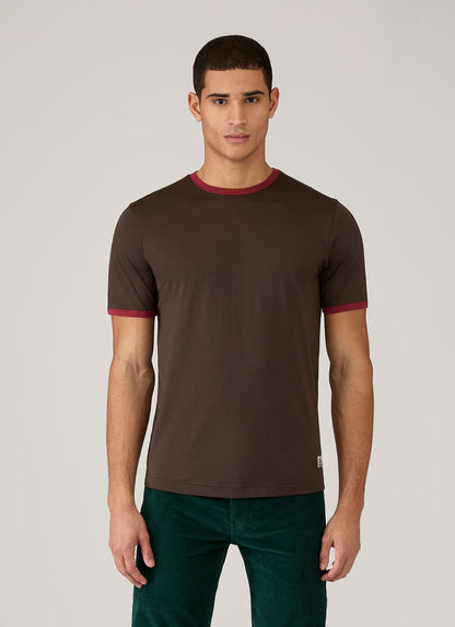 Mens Paul Weller Ringer Tshirt In Dark Brown Pwmtsh0135 Brha