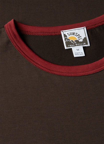 Mens Paul Weller Ringer Tshirt In Dark Brown Pwmtsh0135 Brha