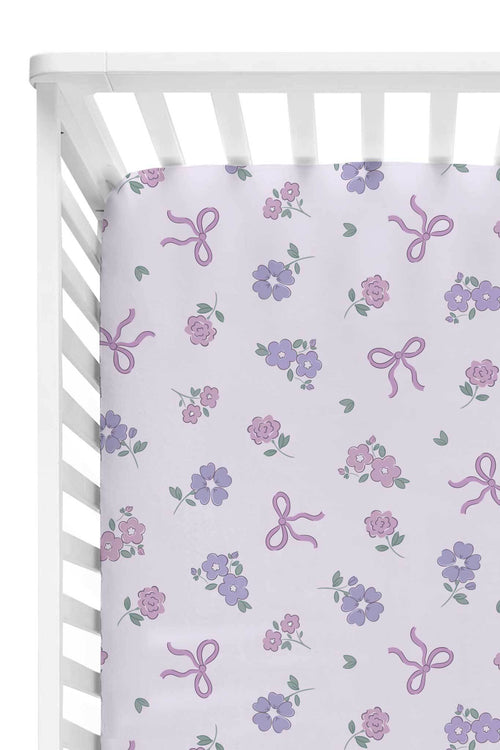 Ribbon & Roses Crib Sheet | Purple
