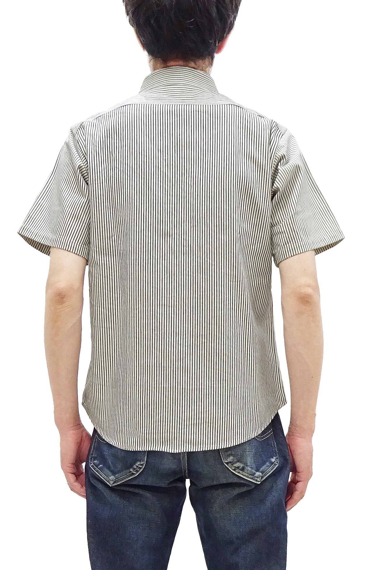 Sugar Cane Hickory Stripe Work Shirt - Men's Casual Short Sleeve Button Up Shirt SC37944 105 Off-White