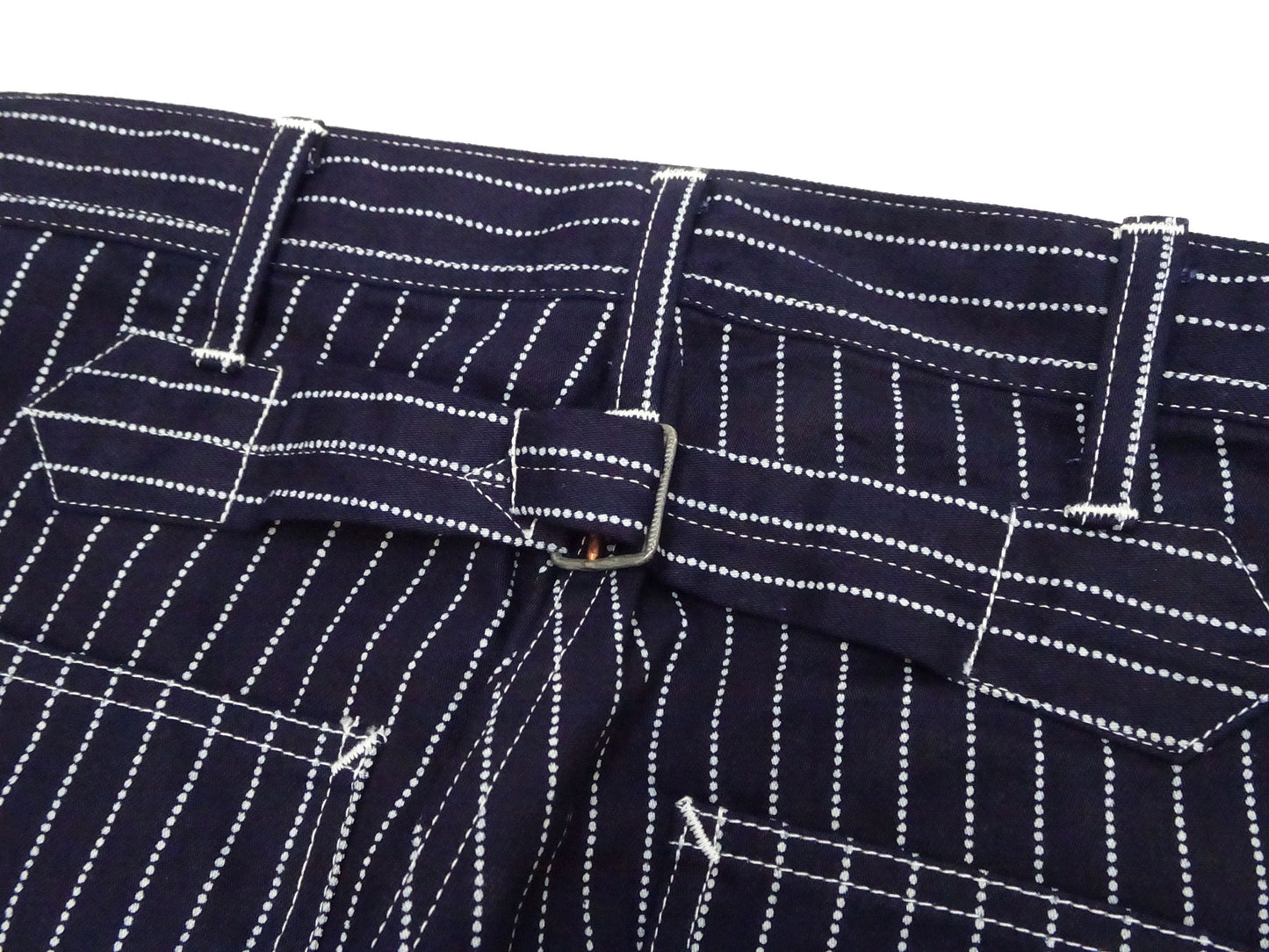 Sugar Cane Wabash Stripe Engineer Pants - Relaxed Straight Fit / Button Fly - Men's Casual 9 Oz. Railway Work Trousers Work Pants SC40786 Indigo-Navy One-Wash
