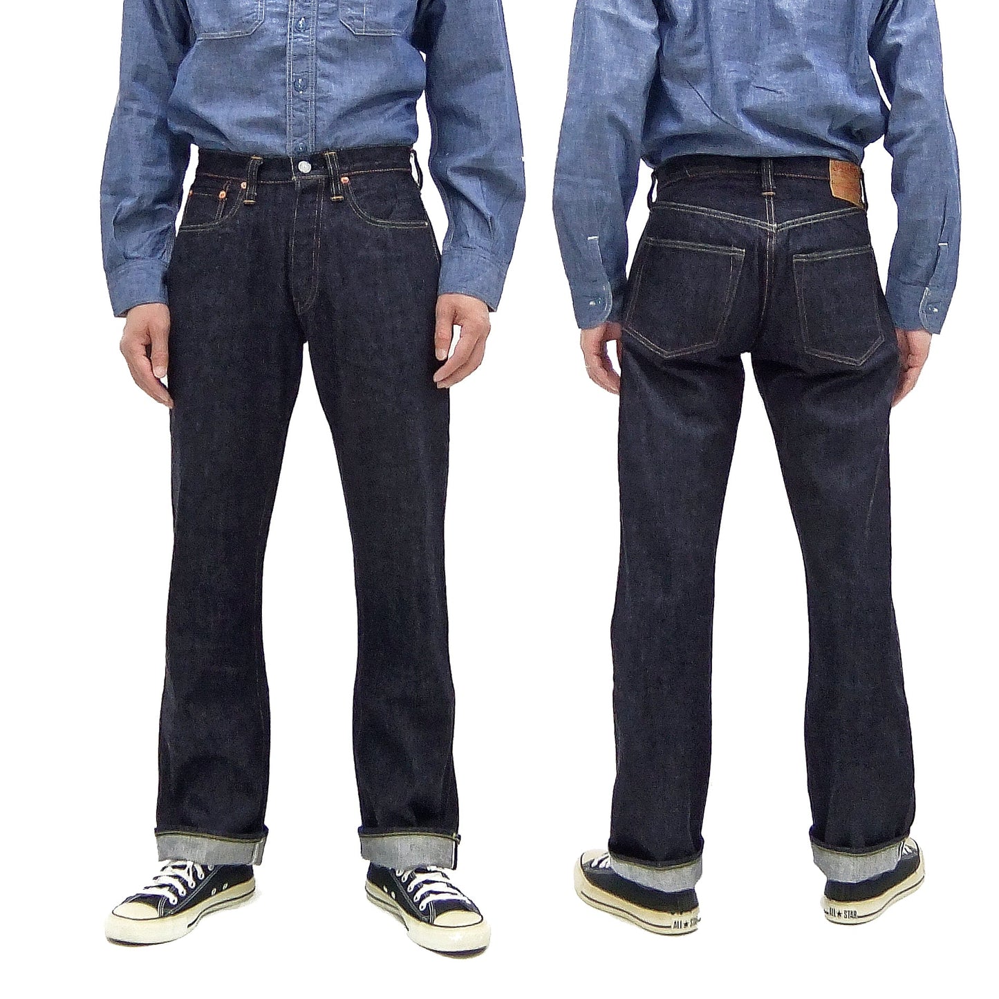 Sugar Cane Jeans SC41947 Men's Classic Straight Fit One-Washed 14.25 oz. Deep Indigo Denim Pants 1947 Model