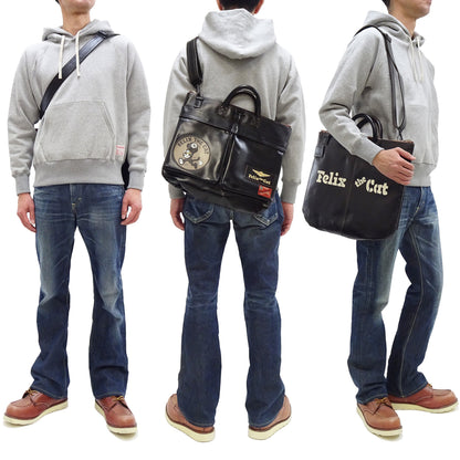 TOYS McCOY Men's Felix the Cat Leather Shoulder Bag - Black Horsehide, U.S. Air Force Helmet Bag Inspired, Made in Japan (TMA2523 031 Black)