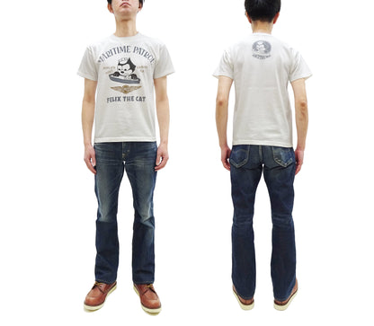 TOYS McCOY Men's Felix the Cat U.S. Navy Graphic Short Sleeve T-Shirt - Loopwheel Tubular Jersey, Garment Dyed, Made in Japan (TMC2601 011 Muted Off-White)