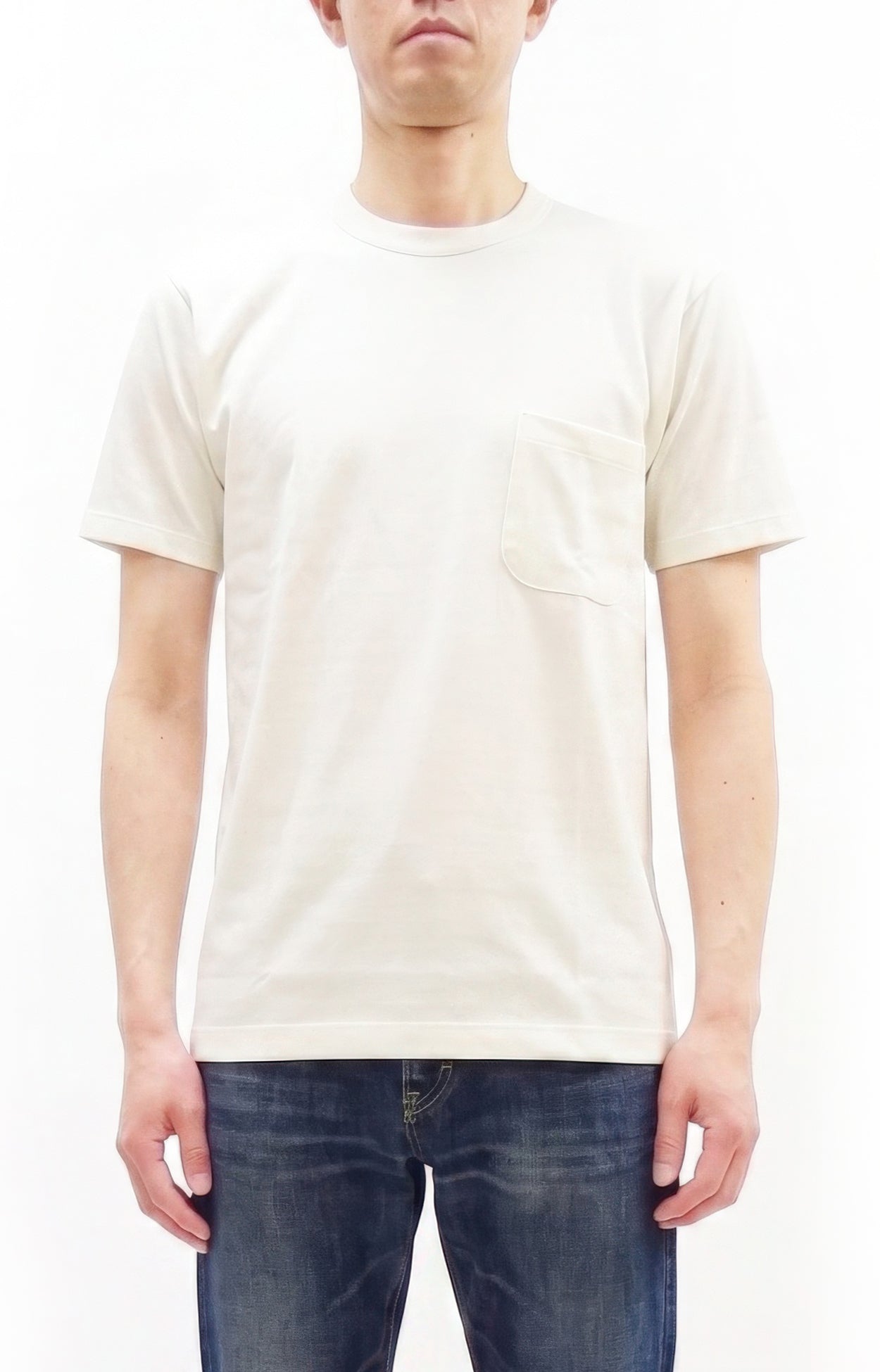 TOYS McCOY Men's Plain Short Sleeve Pocket T-Shirt - Steve McQueen Inspired, Tubular Knit Jersey, Unwashed, Made in Japan (TMC2615 011 Soft Off-White)