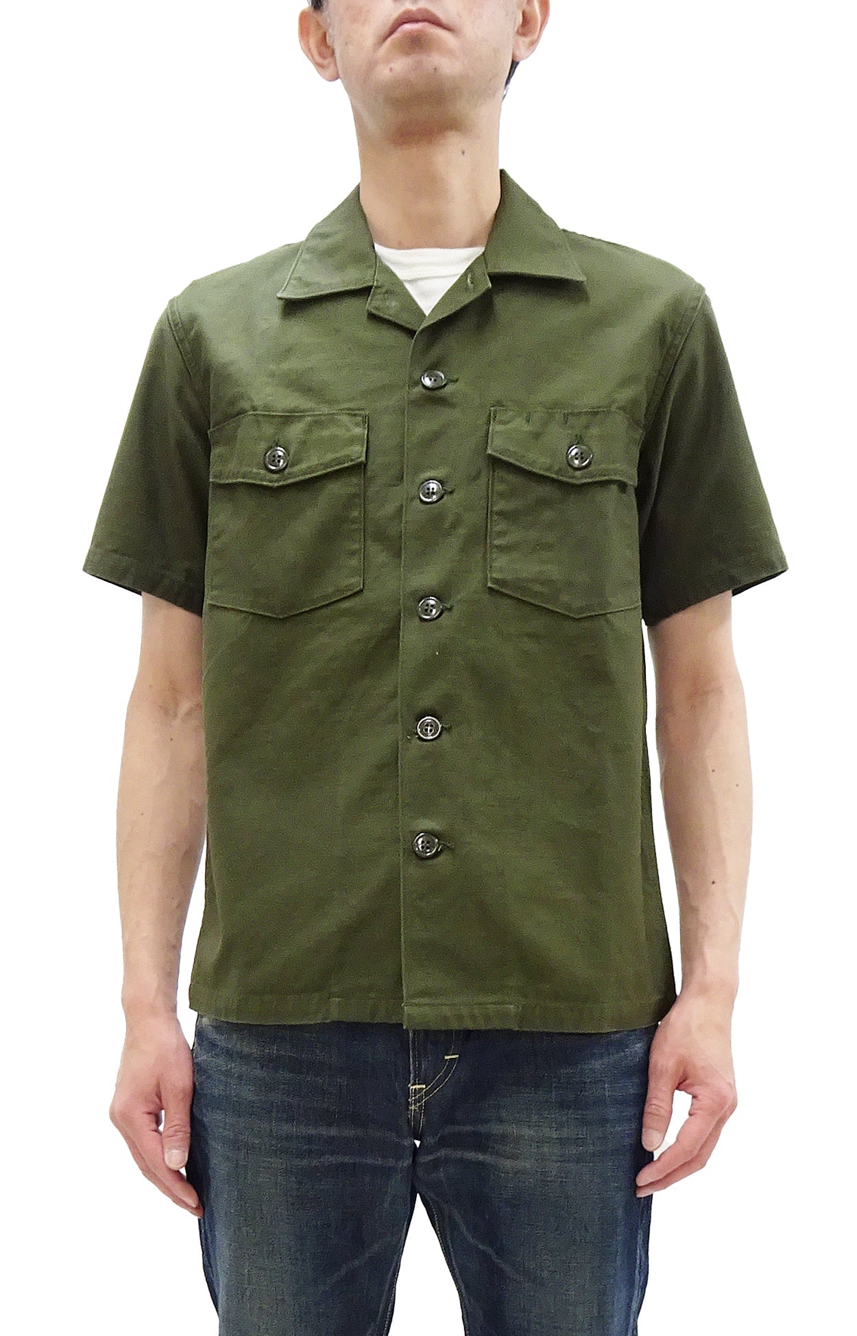 TOYS McCOY Men's Short-Sleeve Shirt - Reproduction of the U.S. Army OG-107 Utility Shirt (Modified Short-Sleeve Version) TMS2505 Olive