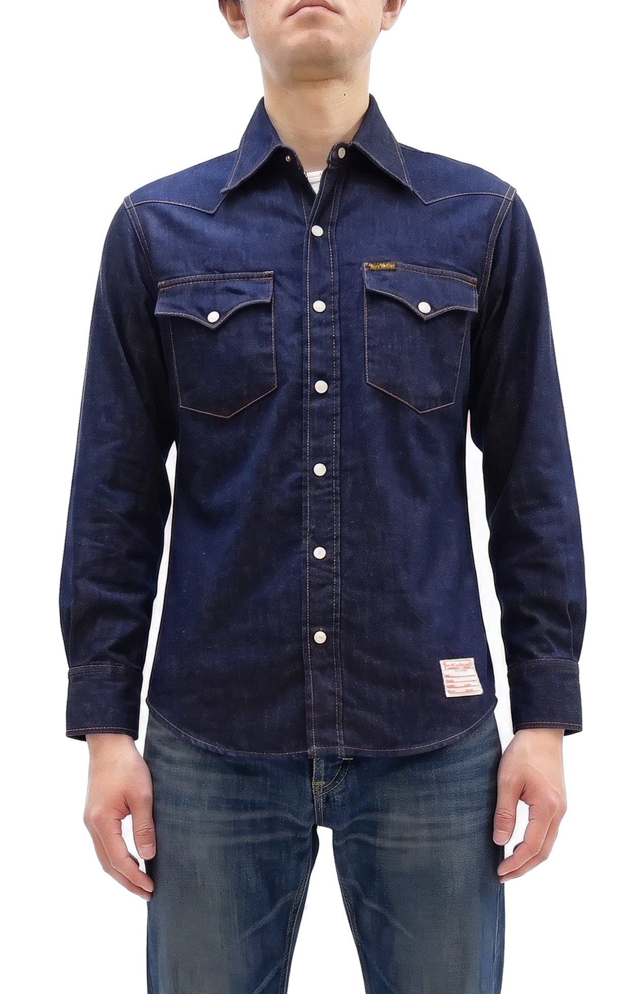 TOYS McCOY Men's Long Sleeve Denim Western Shirt, Steve McQueen "Nevada Smith" Inspired, 8 oz One-Wash Deep Indigo, Snap-Front, Made in Japan (TMS2601)