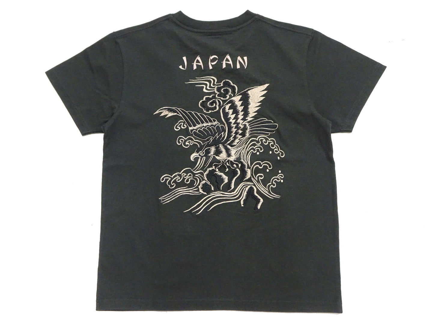 Tailor Toyo Men's Eagle-Embroidered Short Sleeve T-Shirt, Sukajan-Inspired Cotton Tee (Toyo Enterprises TT79742 118 Antique Black)