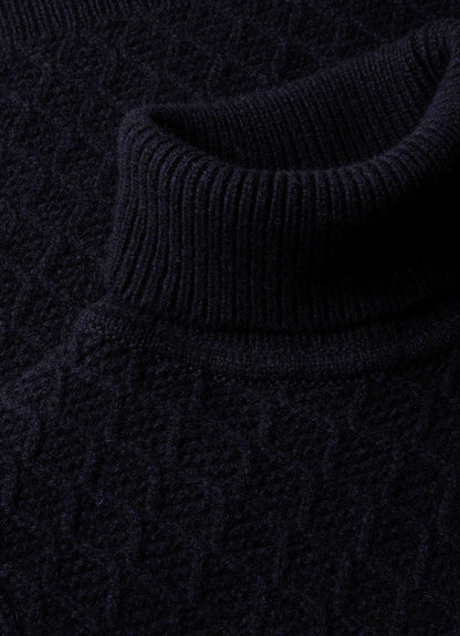 Mens Wm Brown Lambswool Roll Neck In Dark Navy Mouline Wbmjum8268 Bufa
