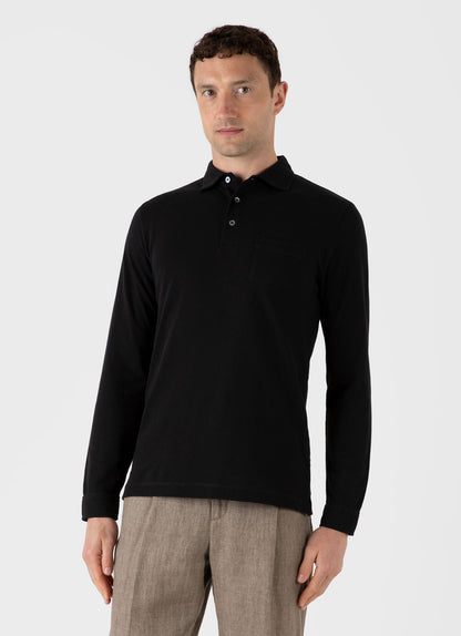 Mens Long Sleeve Formal Riviera Polo Shirt In Black Wbmpol1062 Bkaa