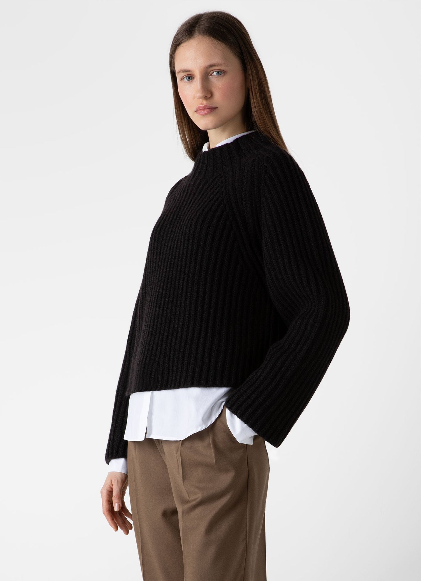 Womens Lambswool Chunky Funnel Neck Jumper In Coffee Twist Wjum8188 Bren