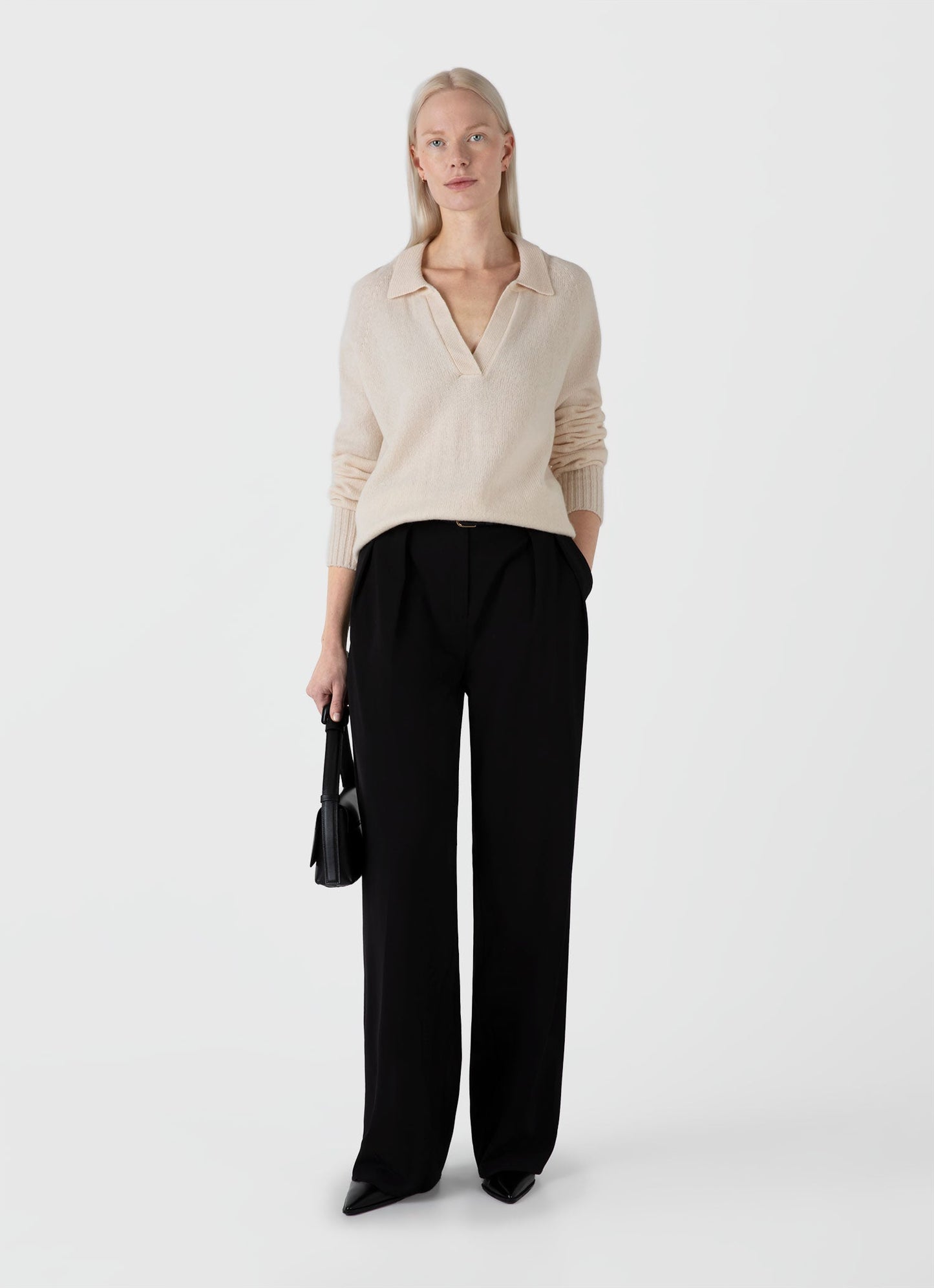 Womens Lambswool Polo Jumper In Ecru Wpol8192 Whcr