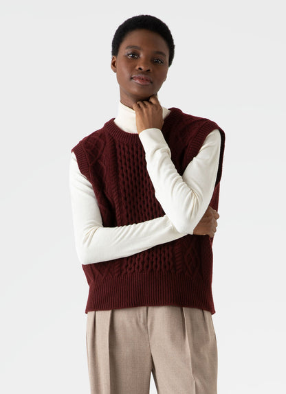 Womens Lambswool Cable Knit Vest In Maroon Wtop8187 Rdeg