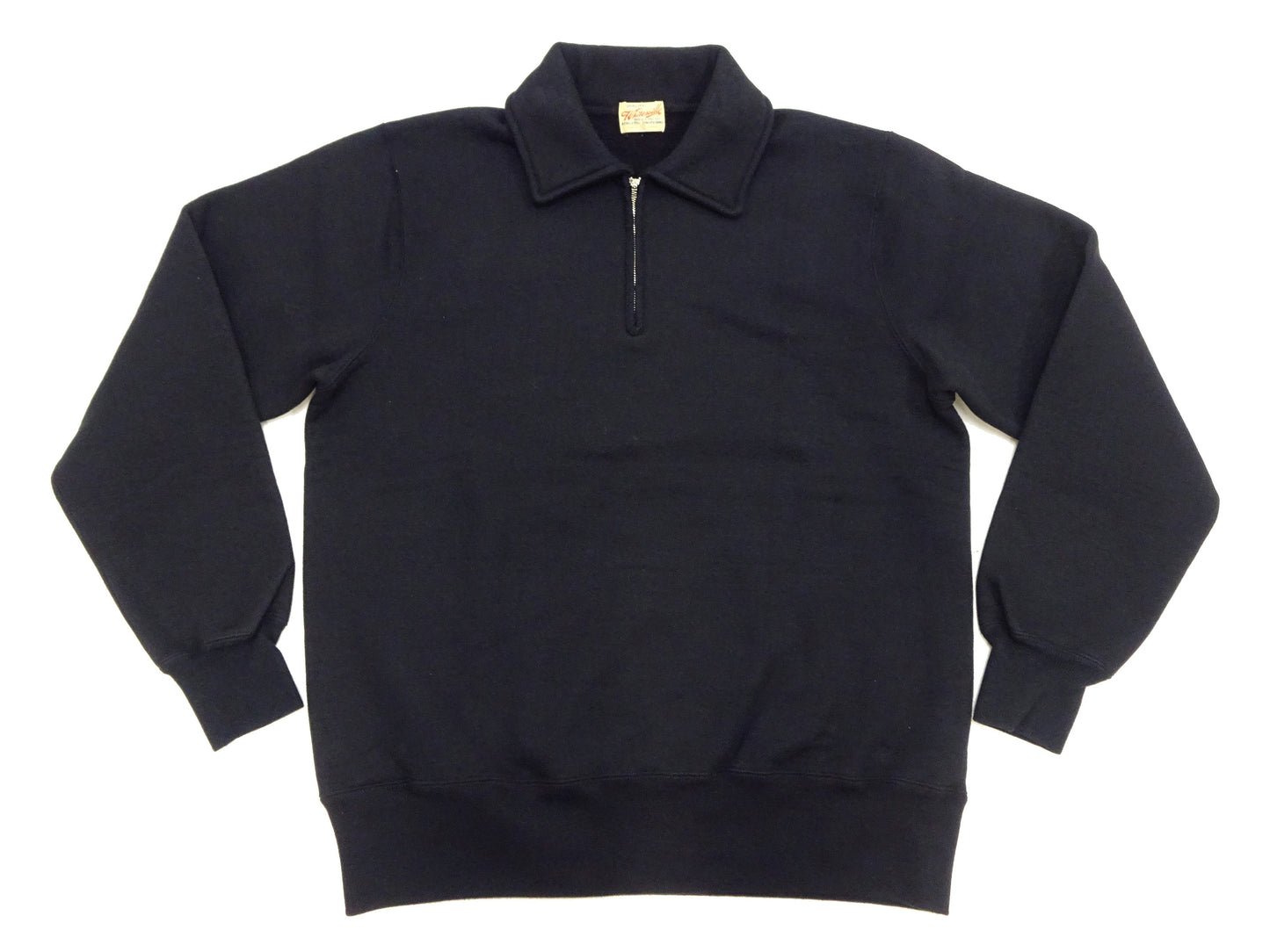 Whitesville Men's Collared Half-Zip Sweatshirt - Heavyweight Loopwheel Fleece, Made in Japan, Vintage-Inspired Athletic Wear (Toyo Enterprises WV69641 119 Black)