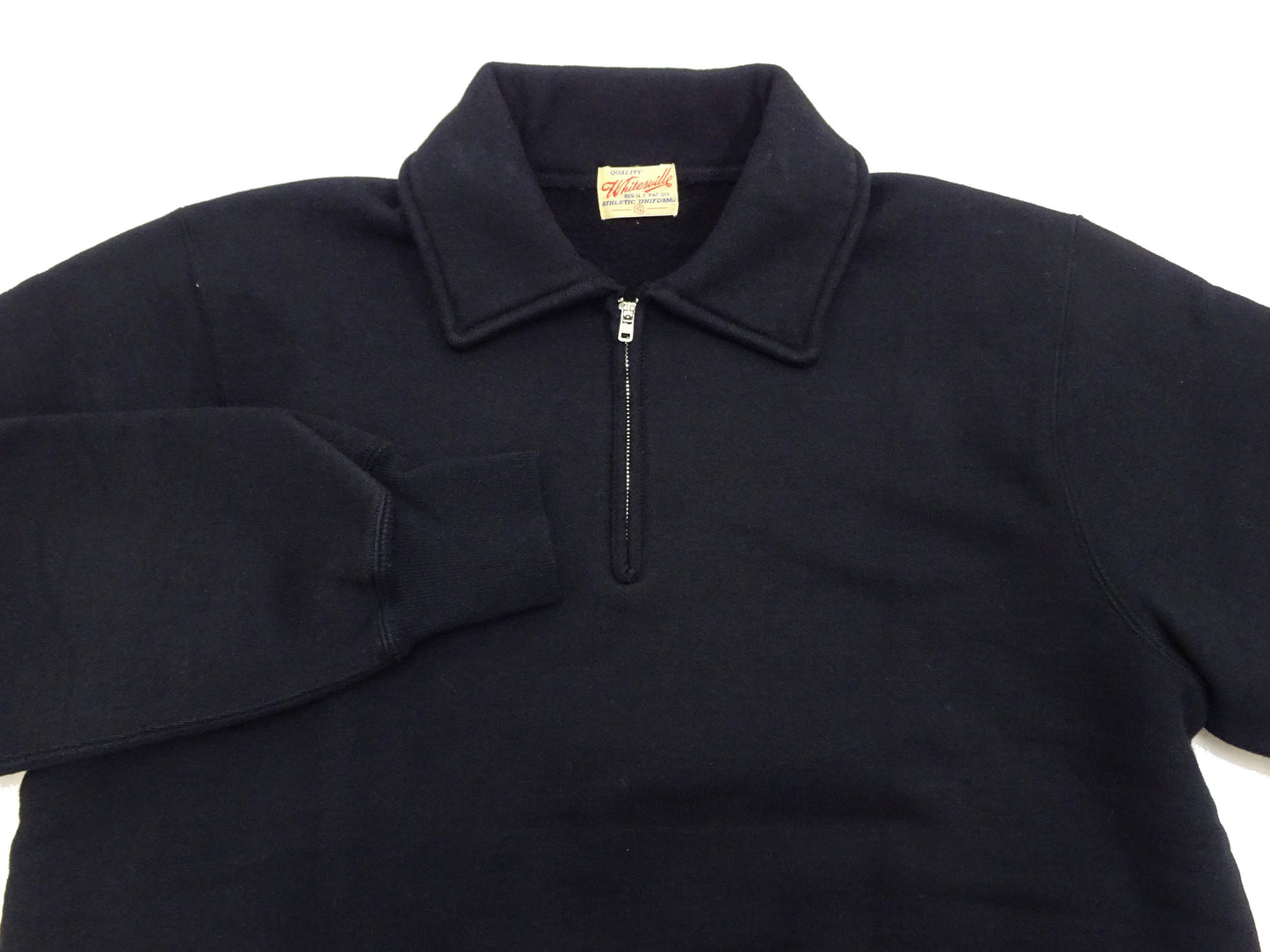 Whitesville Men's Collared Half-Zip Sweatshirt - Heavyweight Loopwheel Fleece, Made in Japan, Vintage-Inspired Athletic Wear (Toyo Enterprises WV69641 119 Black)